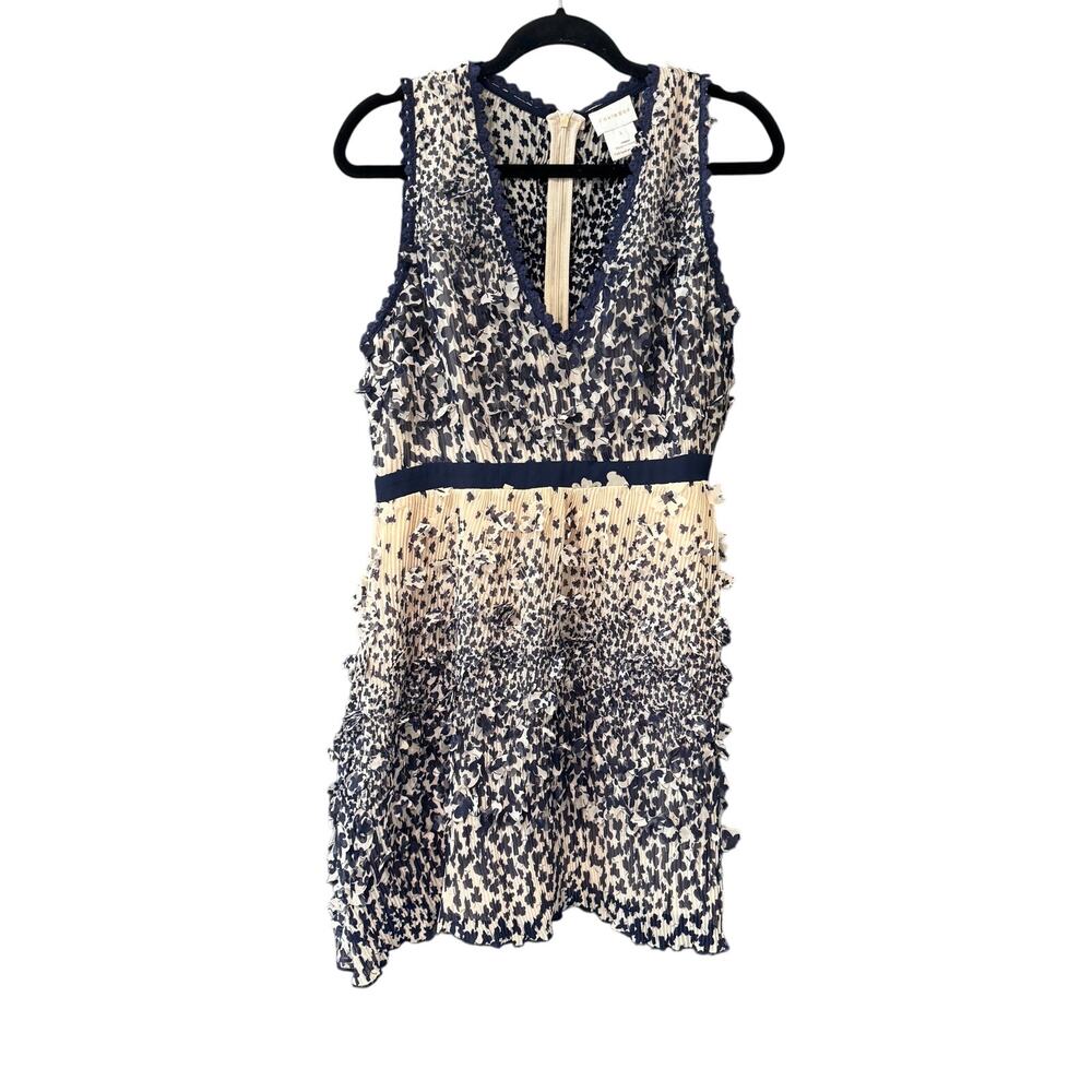 Foxiedox Mariposa 3D Butterfly Mini Dress | Women's Size L | Cream Navy - Picture 2 of 4
